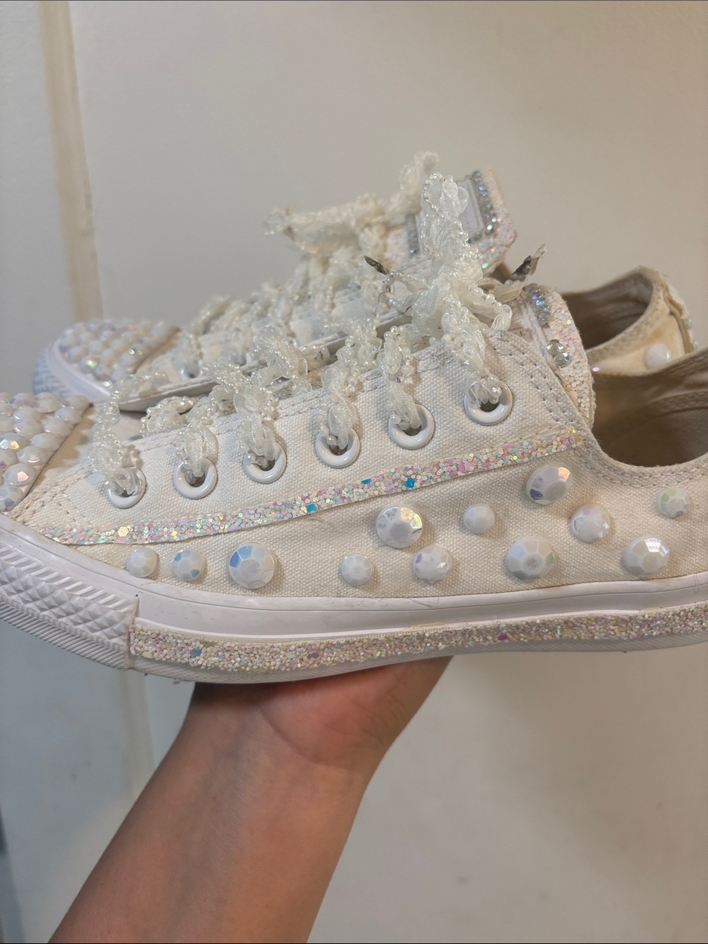 Converse White Iridescent Beaded Low Top Sneakers - Picture 5 of 10